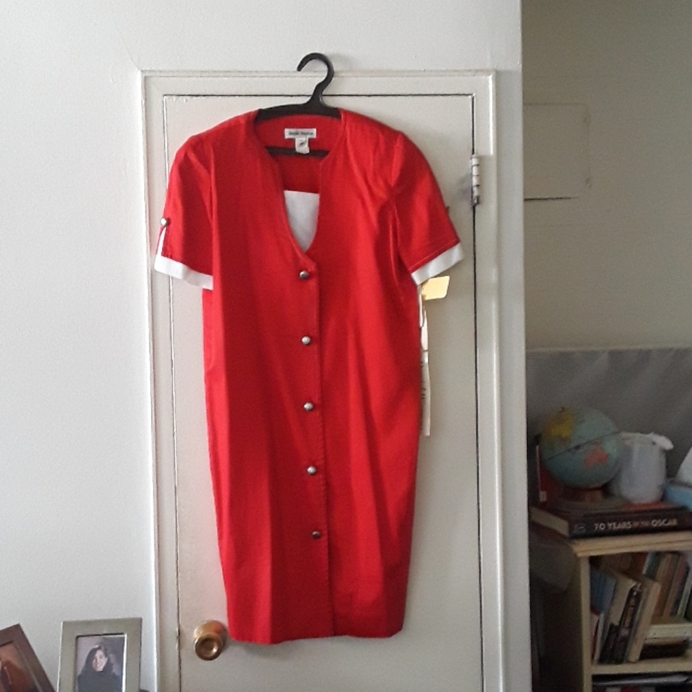David Warren Vintage Button Down Red Dress - Size 6 NWT